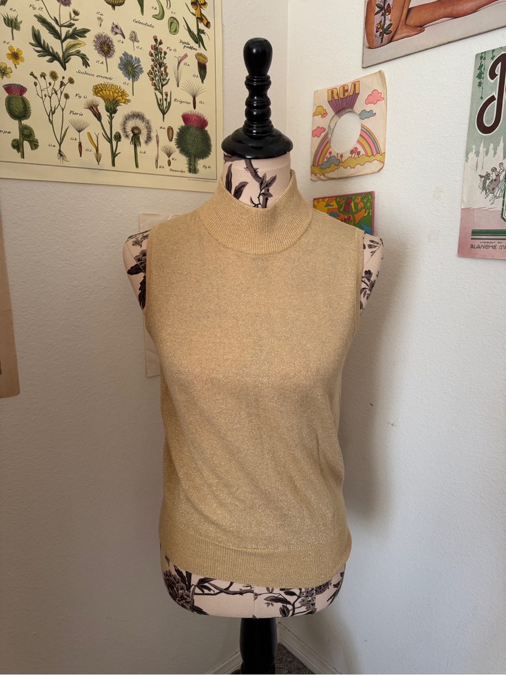 90s Vintage Gold Lurex Sweater Vest